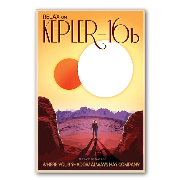 Poster planète vintage Kepler 16b 60 x 84 cm