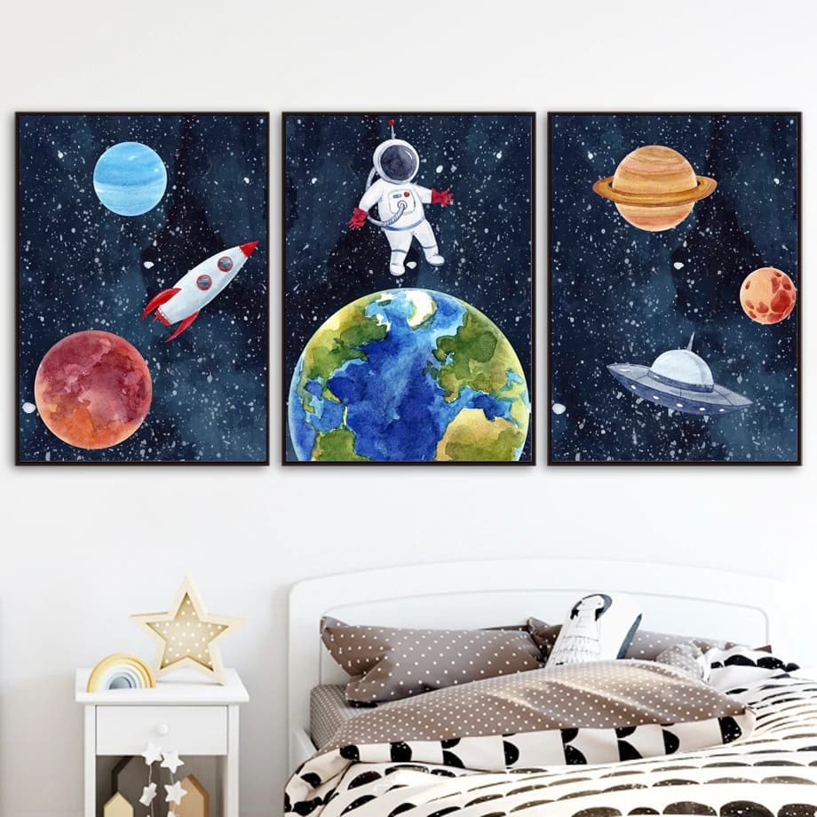 Poster Enfant Astronaute au-dessus de la Terre