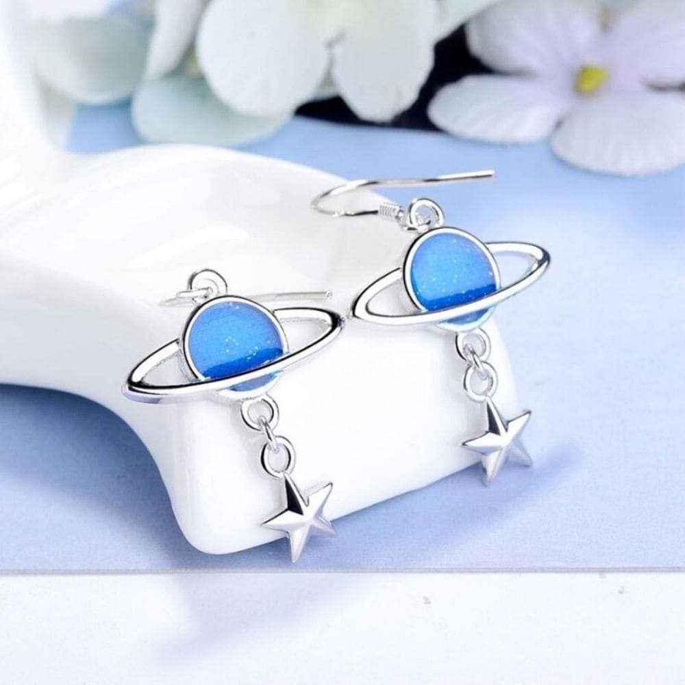 Boucles d'Oreilles Planète Bleue Neptune