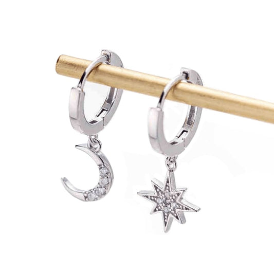 Boucles d'Oreilles Lune et Soleil Argent