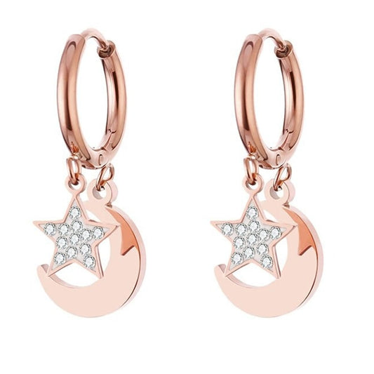 Boucles d'Oreilles Lune Rose