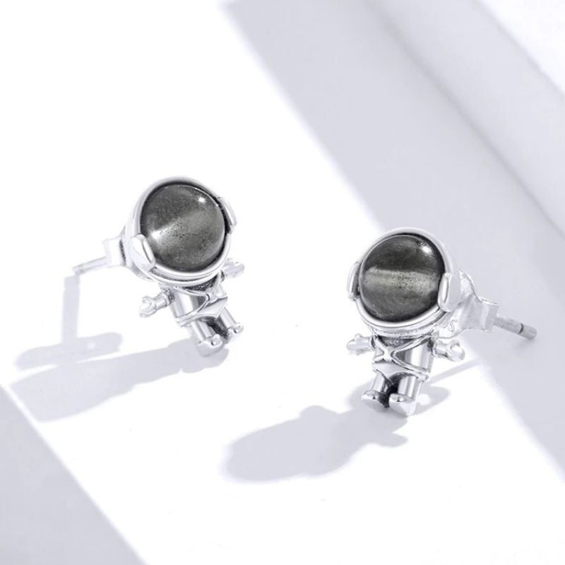 Boucles d'Oreilles Astronaute en Argent