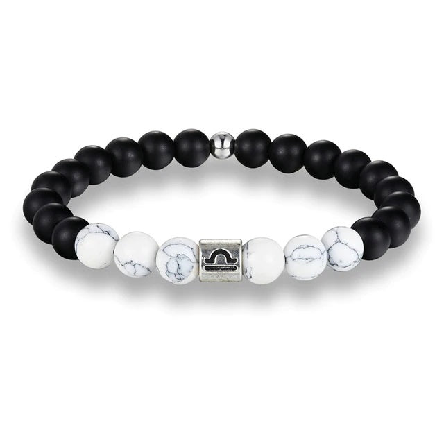 Bracelet Signes du Zodiaque en pierres noires et blanches Balance