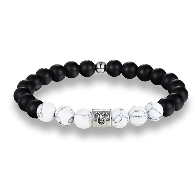 Bracelet Signes du Zodiaque en pierres noires et blanches Lion