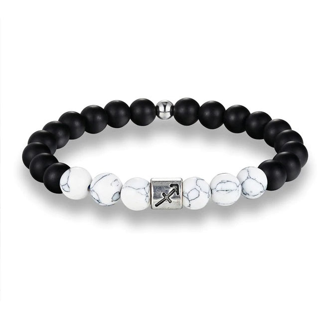 Bracelet Signes du Zodiaque en pierres noires et blanches Sagittaire