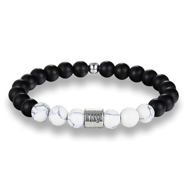 Bracelet Signes du Zodiaque en pierres noires et blanches Vierge