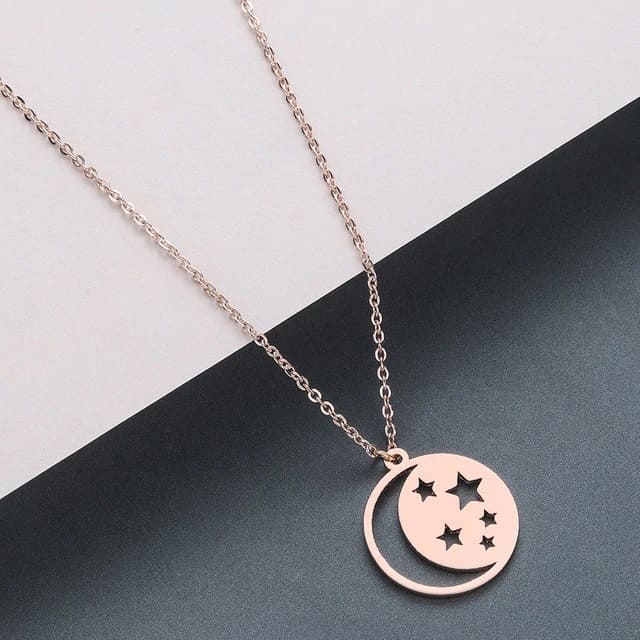 Collier Lune et Étoiles Or rose