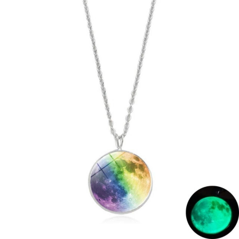 Collier Lune Fluorescente Lune arc-en-ciel