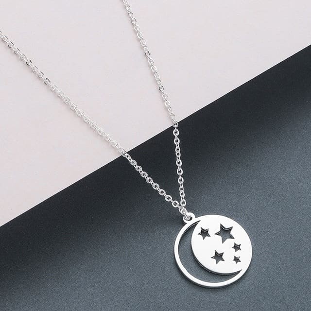 Collier Lune et Étoiles Argenté