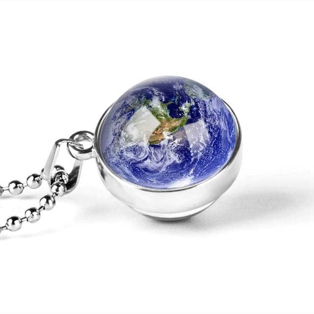 Collier Planete Terre Argenté