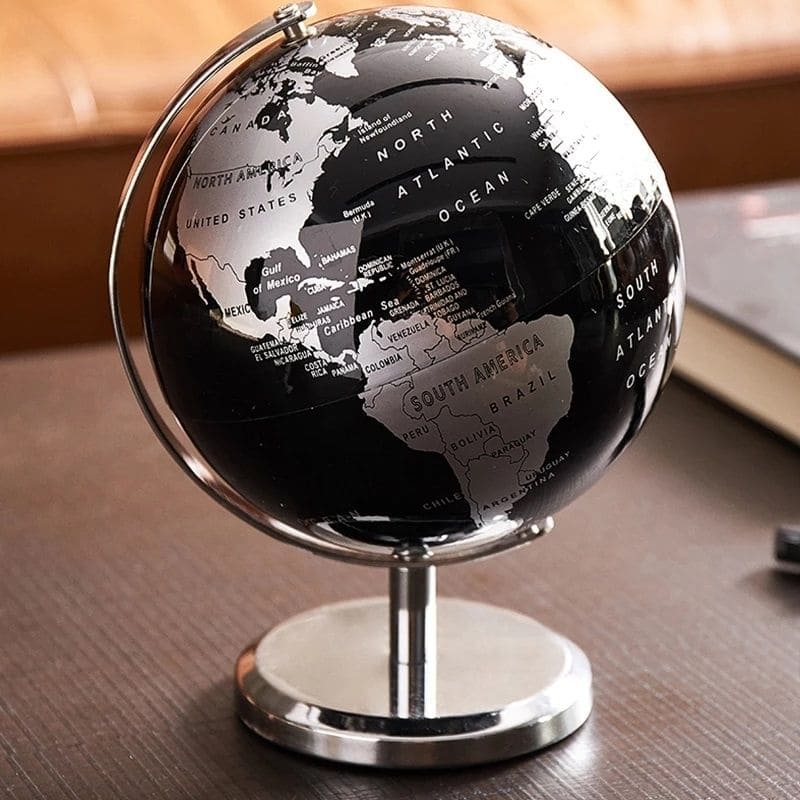 Globe Terrestre Rétro Noir Argenté - 18cm