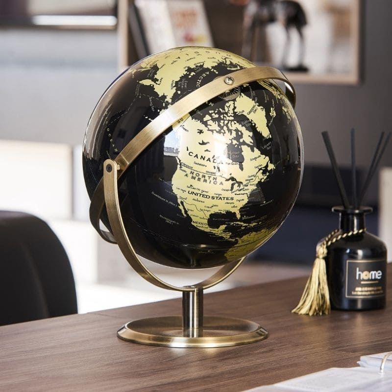 Globe Terrestre Rétro Noir Doré - 18cm