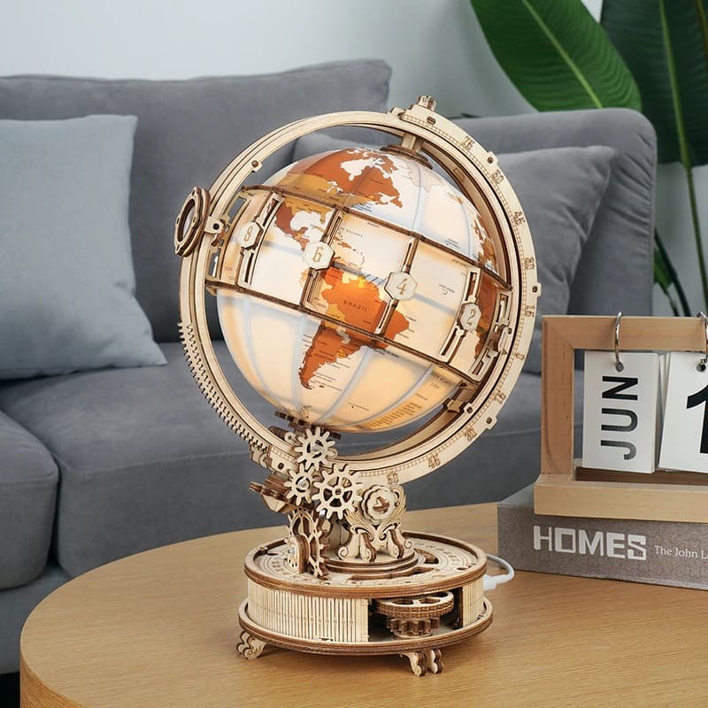 Maquette Globe Terrestre Lumineux en Bois