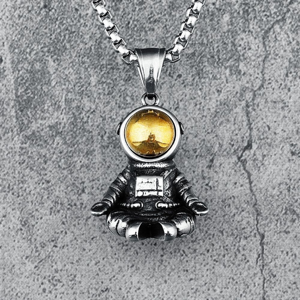 Pendentif astronaute en méditation Visière dorée 60 cm