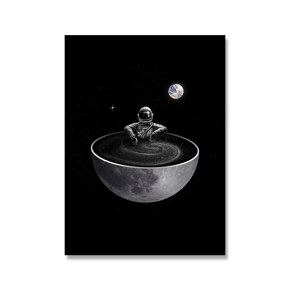 Poster Astronaute prenant un bain dans une Demi-Lune 50 x 75cm