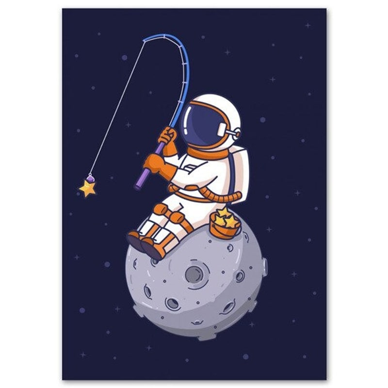 Poster Enfant Astronaute Pêcheur