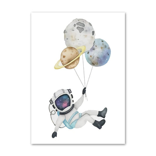 Poster astronaute et planètes aquarelles