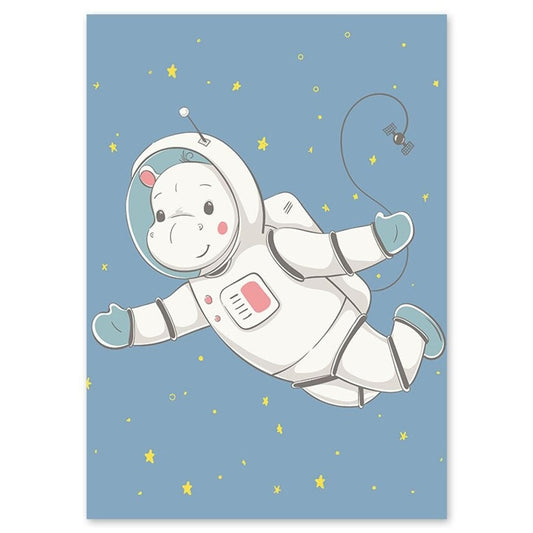 Poster Enfant Hippopotame Astronaute 30x40cm