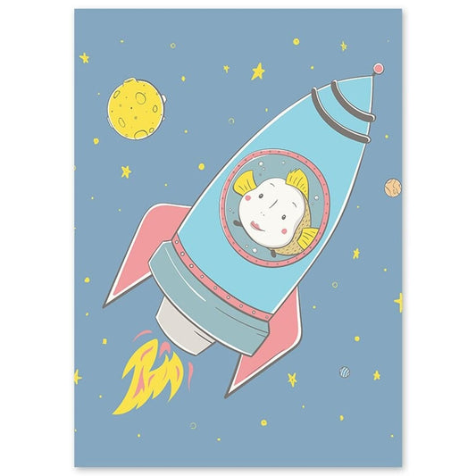 Poster Enfant Poisson Astronaute 30x40cm