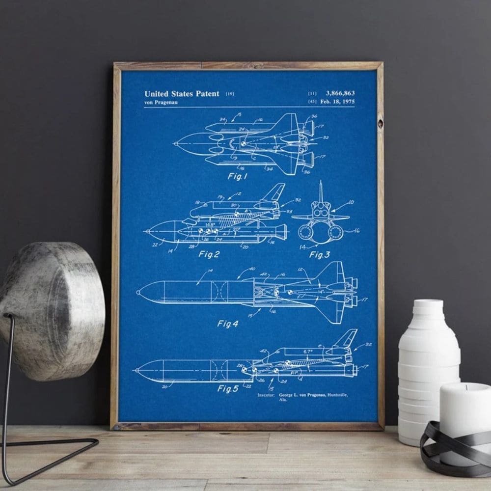 Poster Schéma Navette Spatiale Américaine Bleu