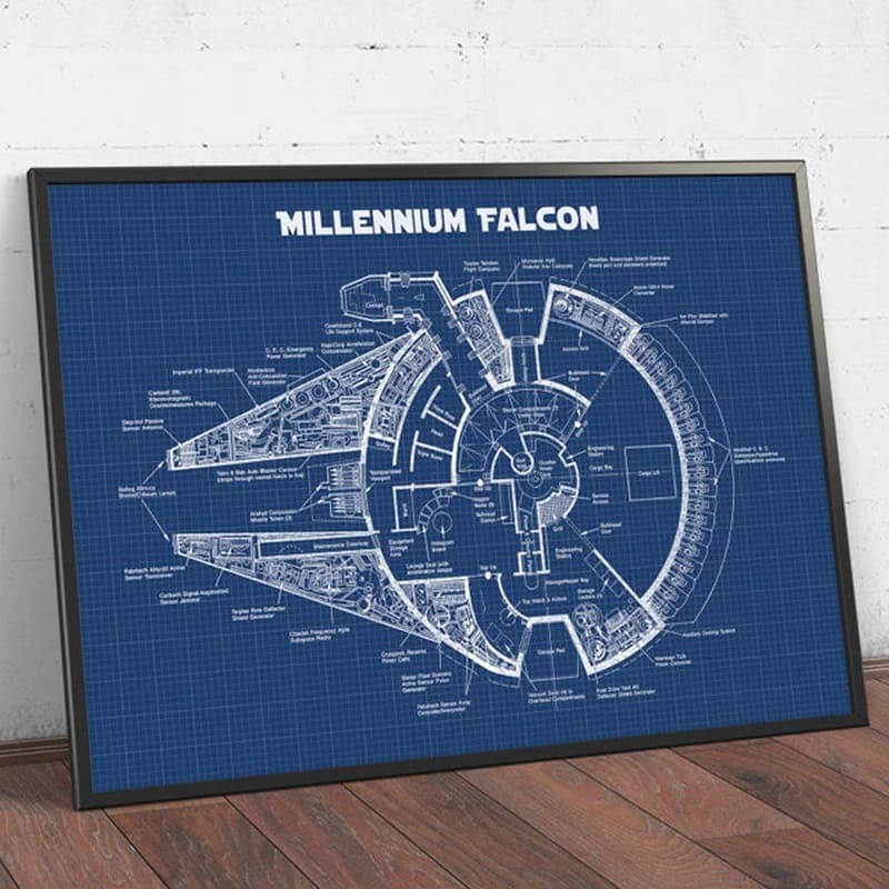 Poster Plans du Vaisseau Faucon Millenium Bleu