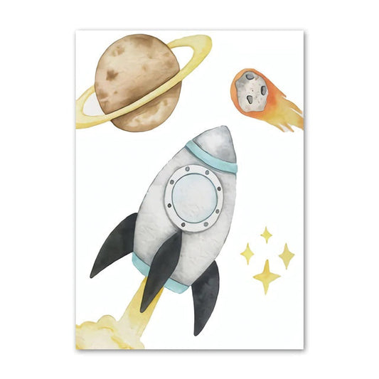 Poster pour enfants fusée dans les étoiles