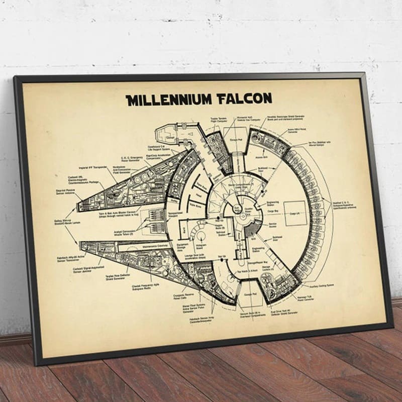 Poster Plans du Vaisseau Faucon Millenium Antique