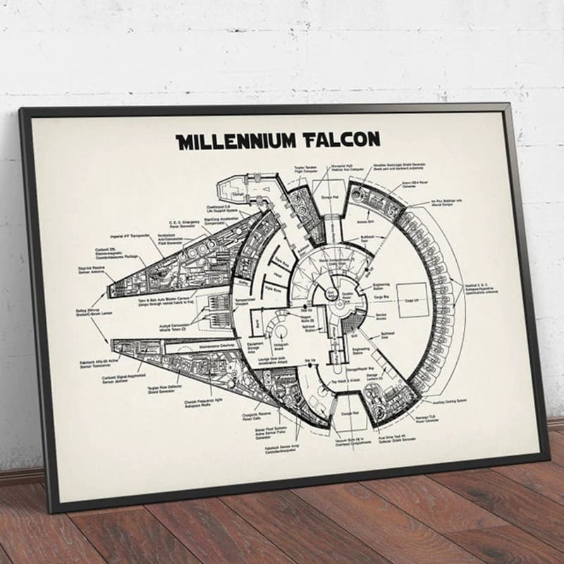 Poster Plans du Vaisseau Faucon Millenium Blanc