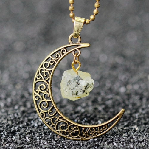 Collier croissant de Lune et pierre terrestre