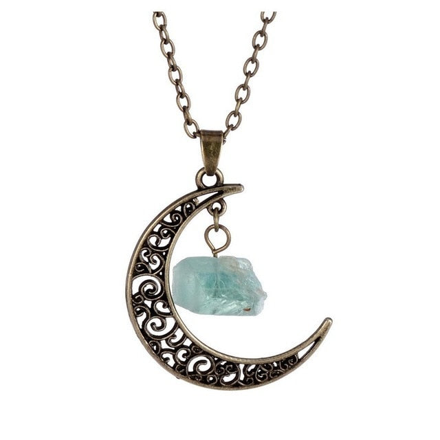 Collier croissant de Lune et pierre terrestre