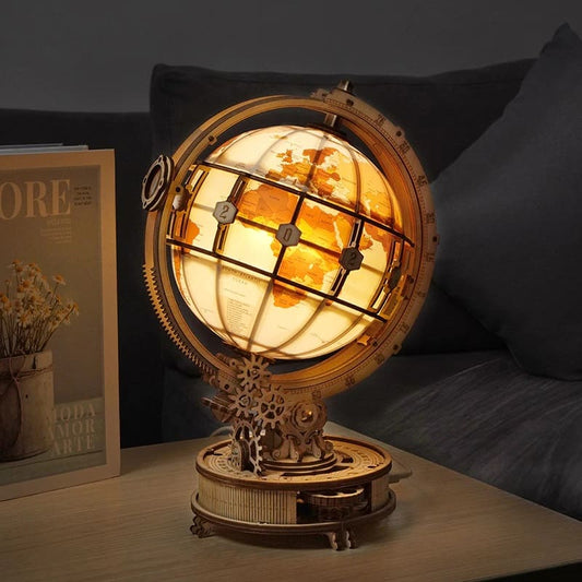 Maquette Globe Terrestre Lumineux en Bois