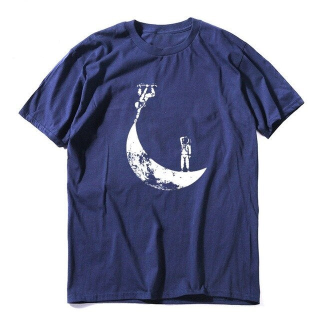 T-Shirt Astronaute Invert sur la Lune Bleu Marin